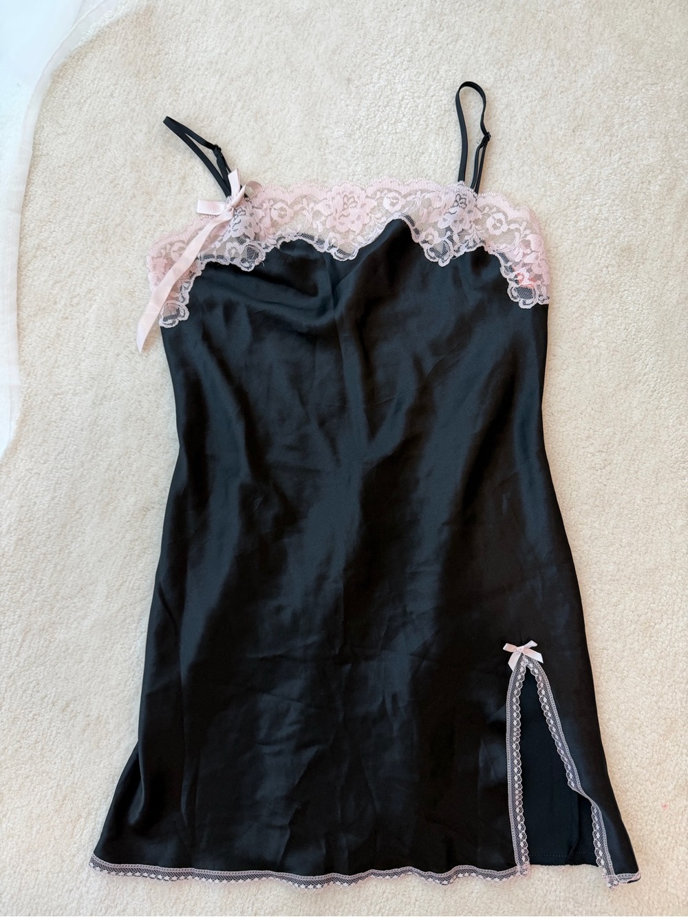 Victoria’s Secret Angel Black Slip Lingerie Dress Pajama with Pink Lace Trim - Picture 6 of 6